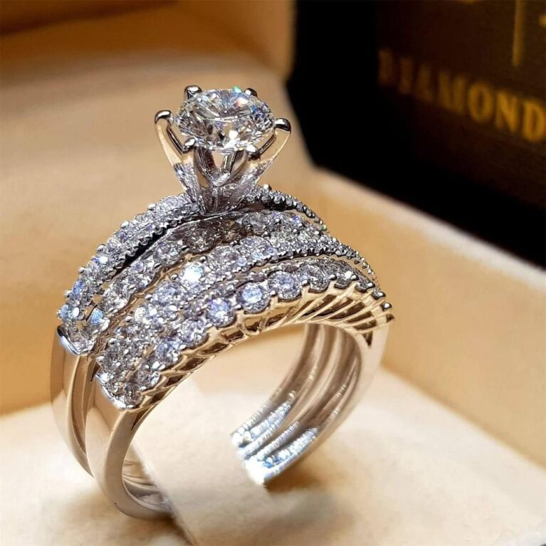 2pcs Luxurious Diamond Couple Rings Delicate
