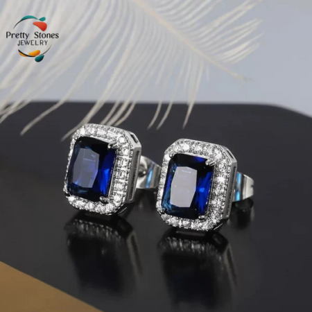 Sapphire Square Earrings - Cushion Stud Tops Pair