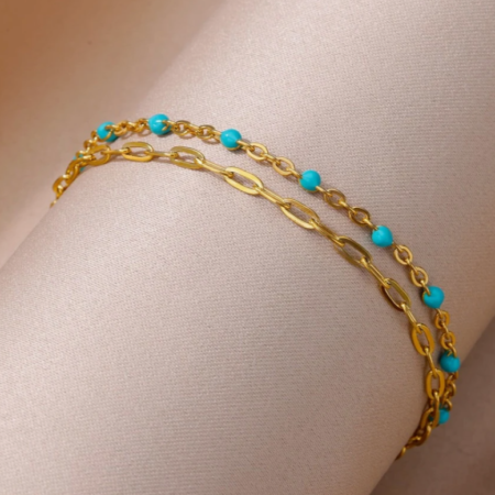 Blue Beads Stainless Steel Anklets