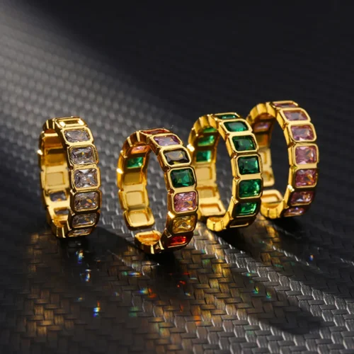 Adjustable - Colorful Cubic Zircon Ring for Women Stainless Steel Gold