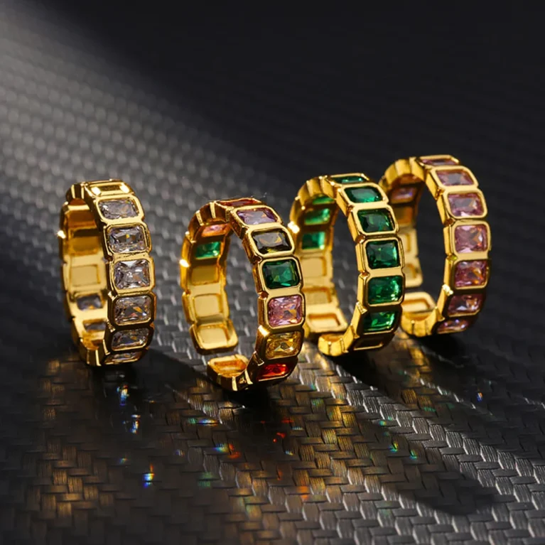 Adjustable - Colorful Cubic Zircon Ring for Women Stainless Steel Gold