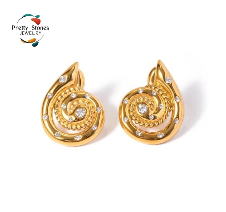 Crystal Studded Snail Hoops