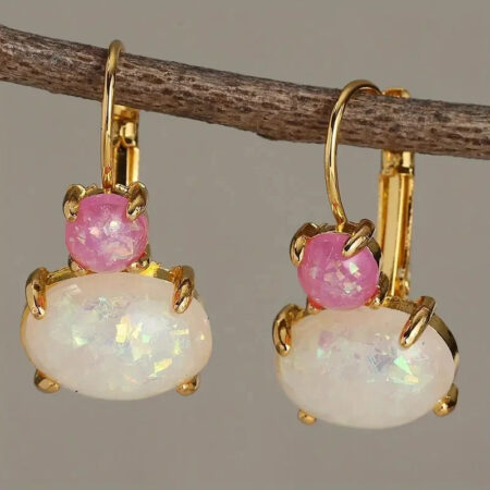 Delicate Gold Color Round White Red Stone Earrings