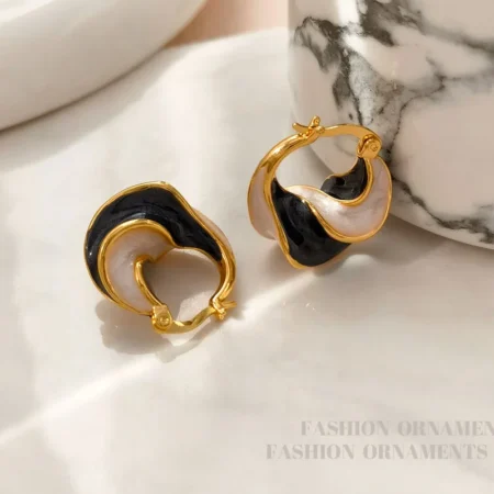 Enamel Color Metal Texture Small Hoop Earrings