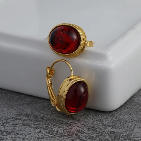 Exquisite Women Gold Plated Red CZ Stud Earrings