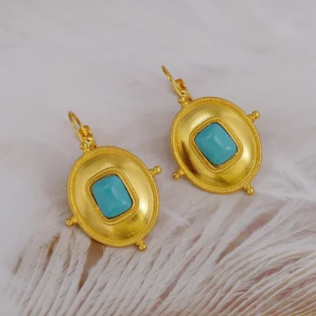 Geometric Blue Stone Drop Earrings