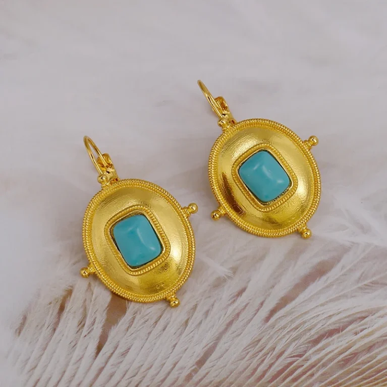 Geometric Blue Stone Drop Earrings