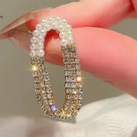 Korean Luxury Zircon Pearl Earrings Golden