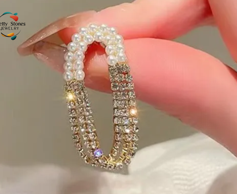 Korean Luxury Zircon Pearl Earrings Golden