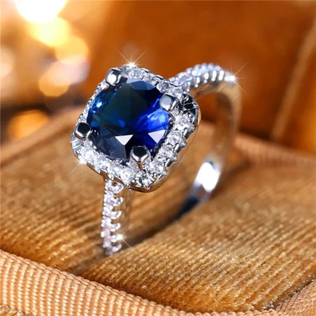 Luxury Blue Round Zircon Stone Ring