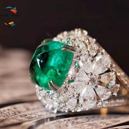 Luxury Emerald Zircon flower Ring