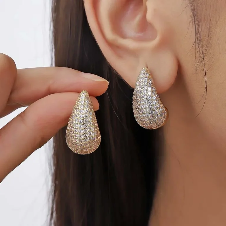 Luxury Shiny Zircon Big Water Drop Stud Earrings