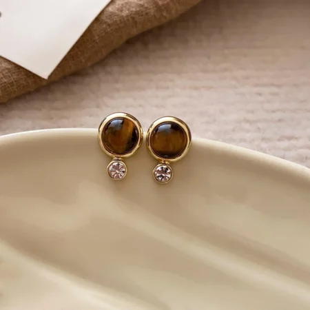 Natural Tiger Eye Stone Stud Earrings