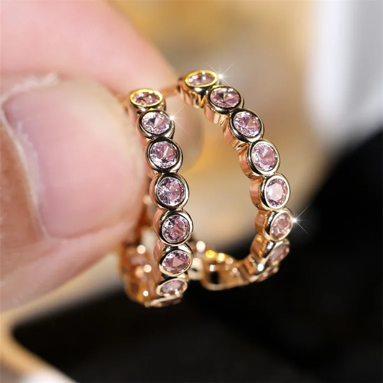 Pink Crystal Zircon Hoop Earring