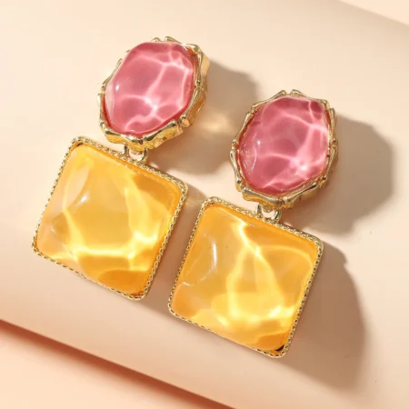 Big Stone Resin Square Stud Earrings