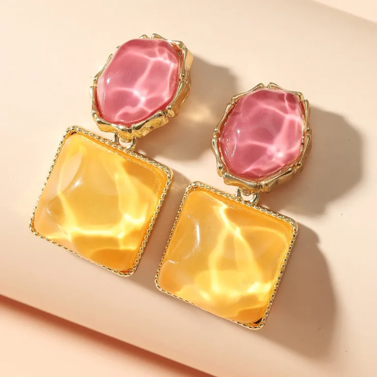 Big Stone Resin Square Stud Earrings