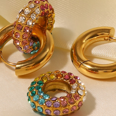 Round Donut Shape Colorful Pendant Earrings