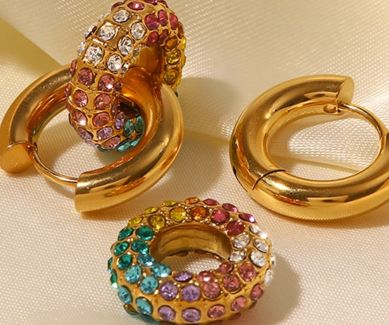 Round Donut Shape Colorful Pendant Earrings