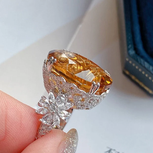 Oval/Flower Yellow Stone Adjustable Ring