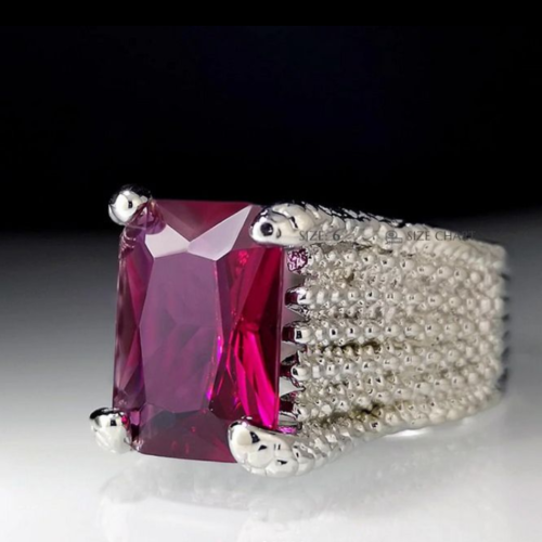 Redish Cathedral Ring with Big Red Stone and Zircons