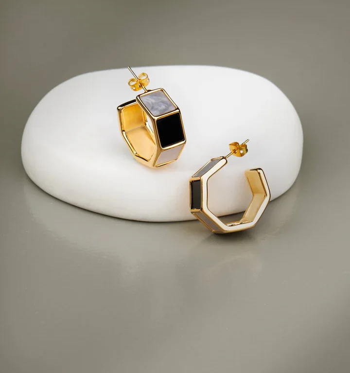 C Hexagon Earrings in Two colors