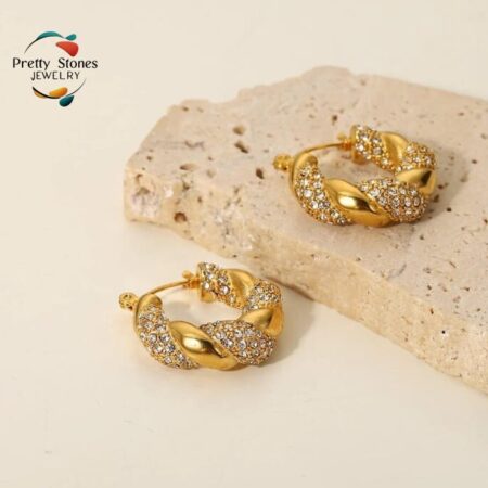 Gold Plated Heavy Metal Zircon Earrings