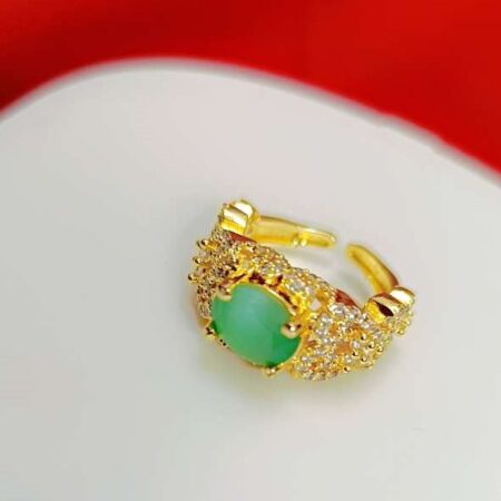 Adjustable Gold Plated Ring Zircon and Green GemStone