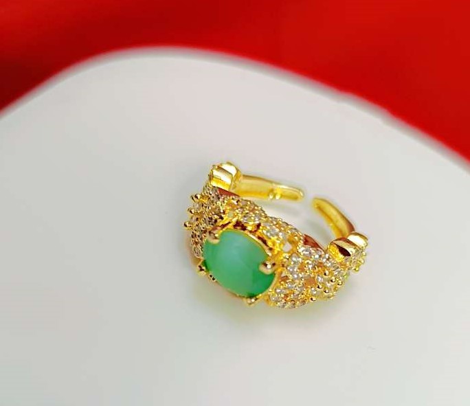 Adjustable Gold Plated Ring Zircon and Green GemStone