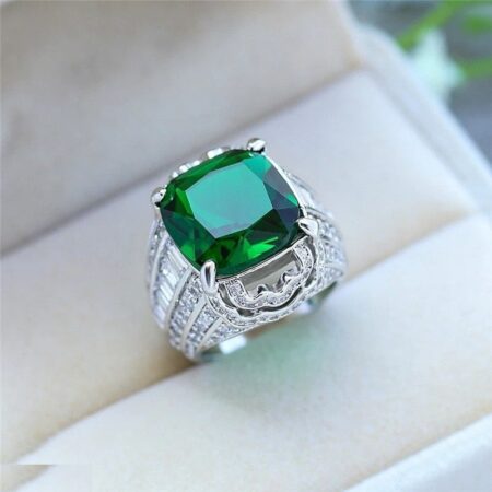 TRSH109 CSH Green Cushion Cathedral Ring
