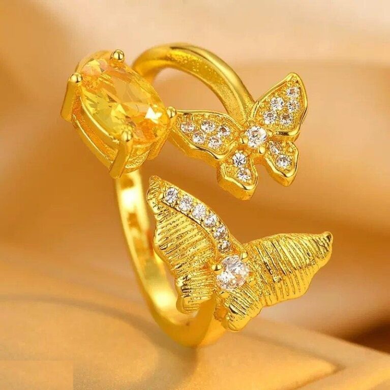 Double Butterfly Stone Ring Adjustable - CRGH