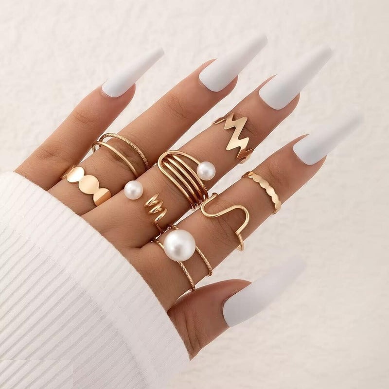 Pearl/Curved 8 Midi Rings