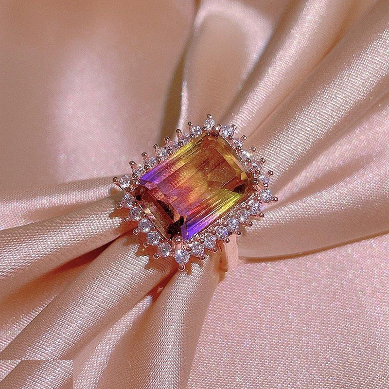 Rectangle Ametrine ZIRCON Ring Adjustable - TRGH