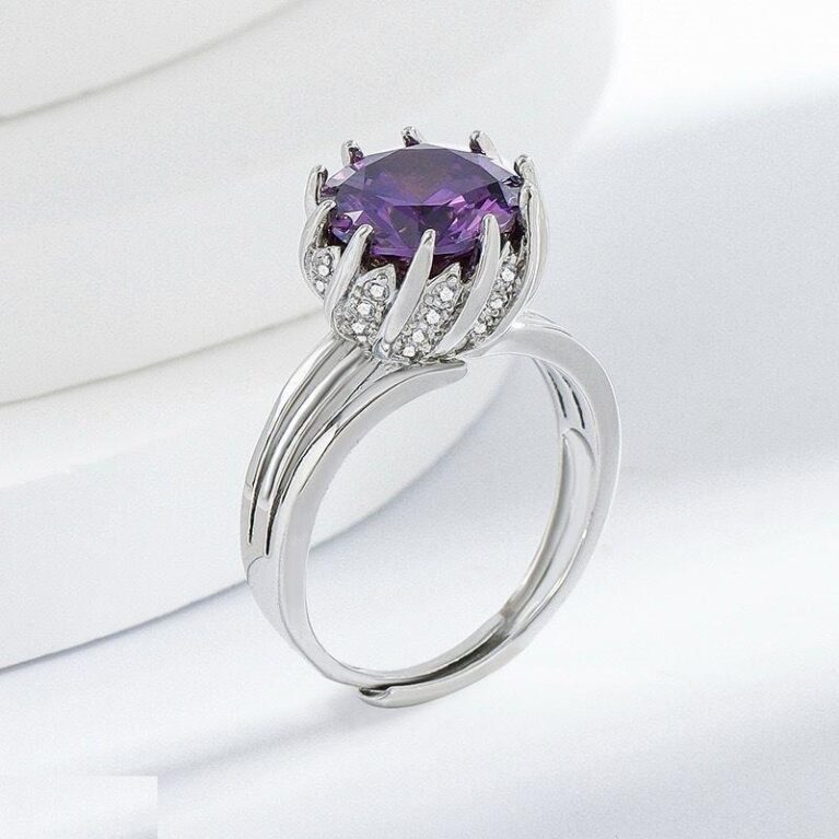 Round Purple Stone Ring Adjustable - TRSH