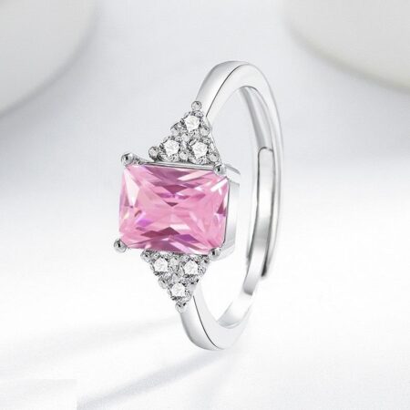 Rectangle Pink Stone Ring Adjustable - TRSH