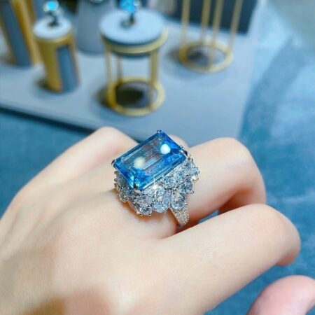 Aqua Flower Cathedral Adjustable Ring