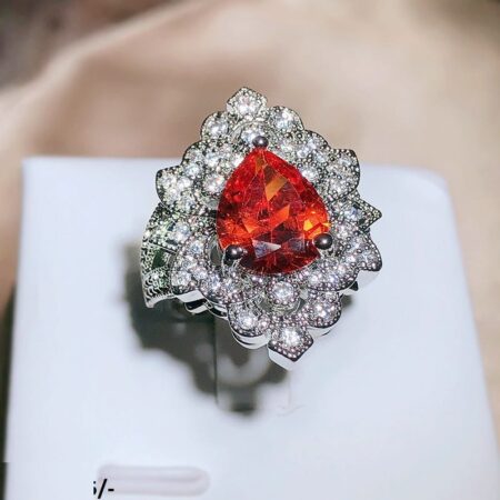 Orange Zircon Flower Adjustable Ring