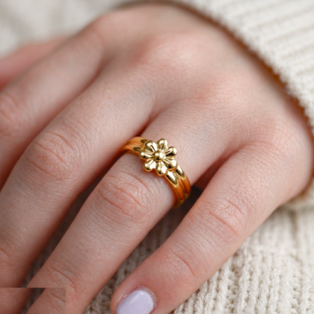 Stainless Steel Floral Flower Ring Adjustable - CRGH