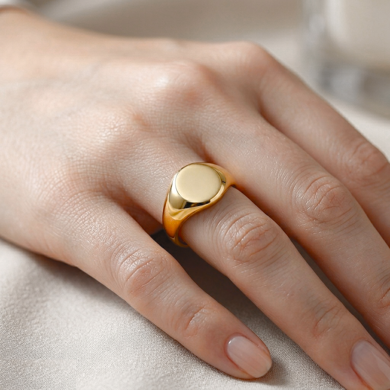Stainless Steel Oval Signet Ring Adjustable - CRGH
