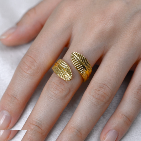 Stainless Steel Double Leaf Ring Adjustable - CRGH