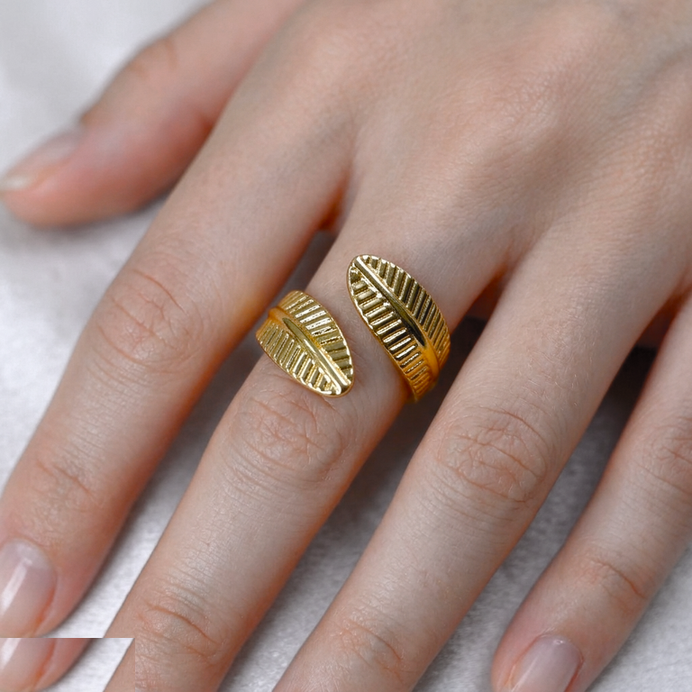 Stainless Steel Double Leaf Ring Adjustable - CRGH