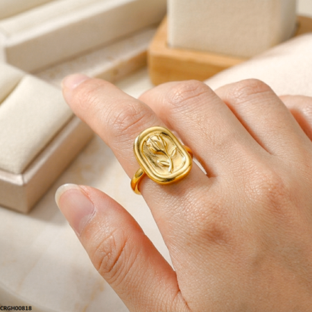 Stainless Steel Printed Rose Flower Ring Adjustable - CRGH