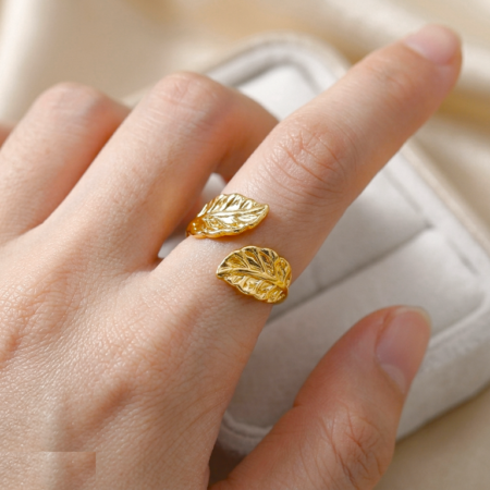 Stainless Steel Double Leaf Ring Ajustable - CRGH