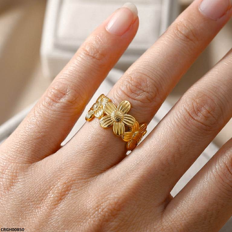 Floral Flower Stainless Steel Ring Adjustable - CRGH