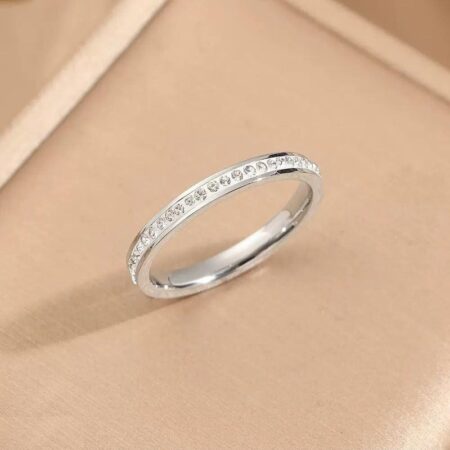 Stainless Steel Round Stone Ring - CRSH