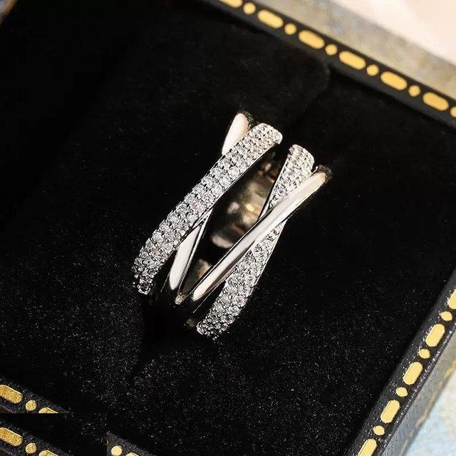 Double Layer X- Shaped ZIRCON Ring Adjustable - TRSH