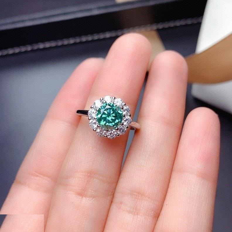 Round Green ZIRCON Stone Ring Adjustable -TRSH