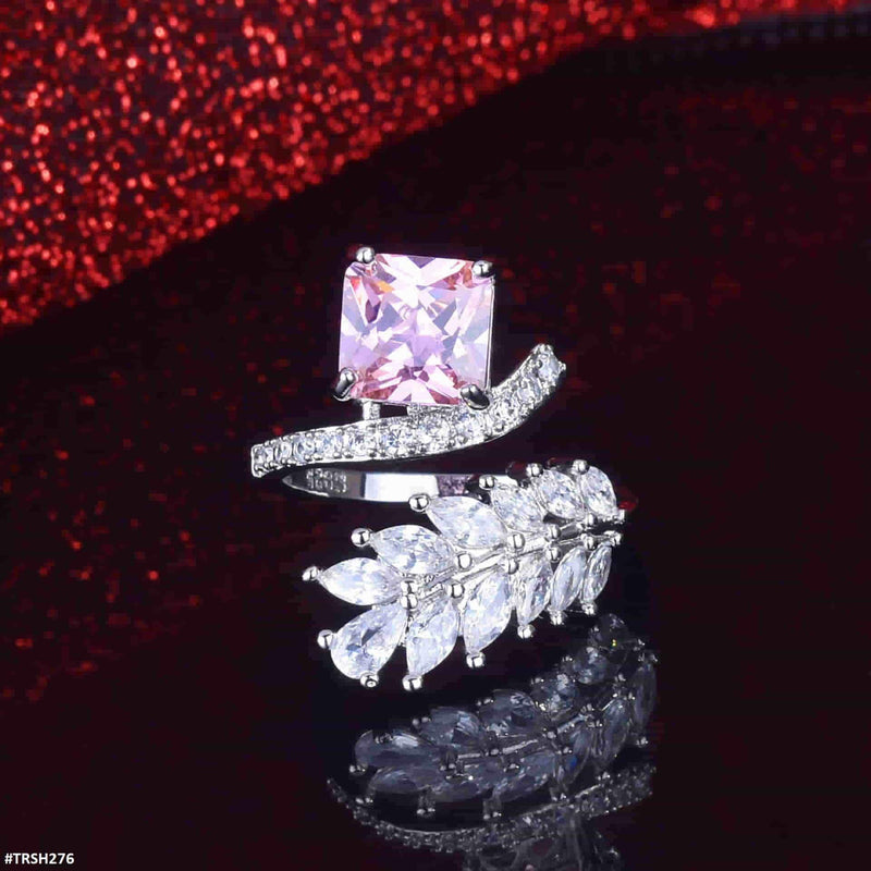 Pink Real ZIRCON Stone Leaf Ring Adjustable  - TRSH